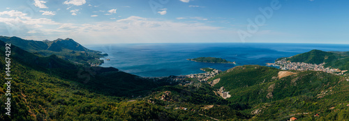 Budva Riviera in Montenegro. Sea coast and the mountains