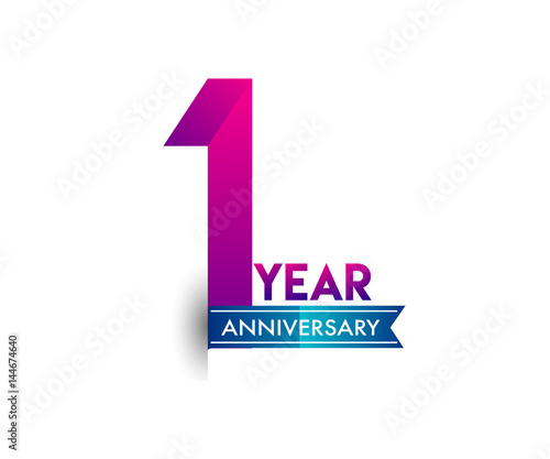 one years anniversary celebration logotype colorful design with blue ribbon, 1st birthday logo on white background