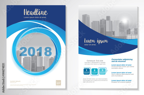 Template vector design for Brochure, Annual Report, Magazine, Poster, Corporate Presentation, Portfolio, Flyer, layout modern with blue color size A4, Front and back, Summer design