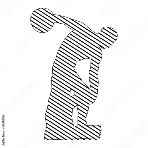 monochrome silhouette of discobolus sculpture to striped vector illustration photo