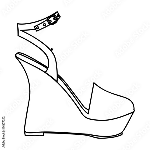 monochrome silhouette of sandal shoe with platform sole and belt vector illustration