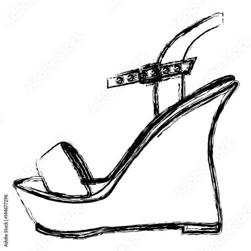 monochrome blurred contour of sandal shoe with platform sole vector illustration