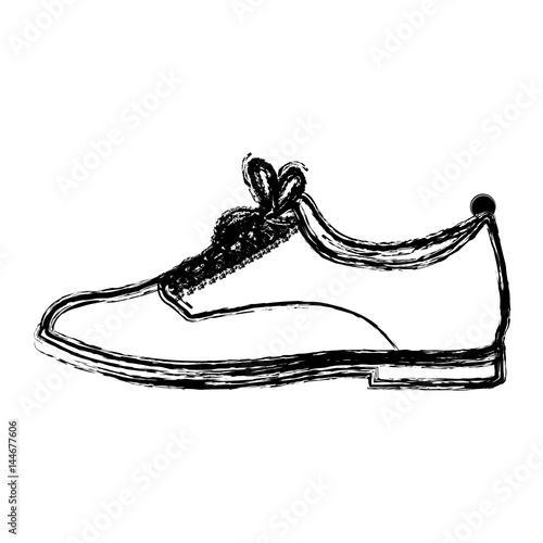 monochrome blurred contour of male leather shoe with shoelaces vector illustration