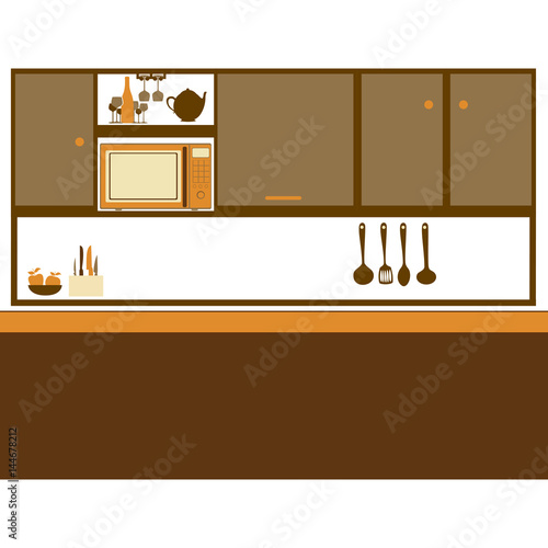 color silhouette of kitchen with top cabinets vector illustration