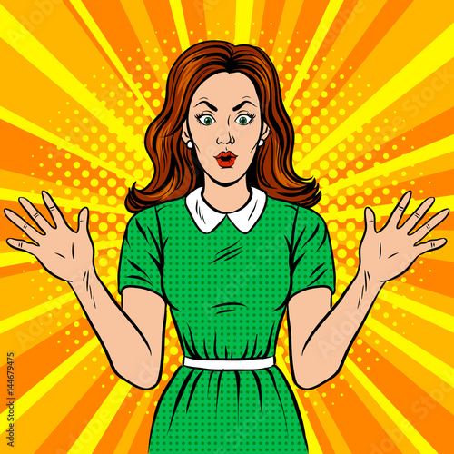 Surprised woman pop art style vector illustration