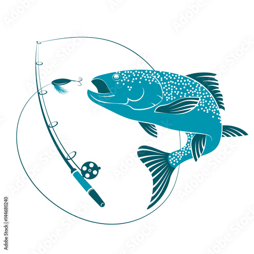 Fish jumping for bait and fishing rod