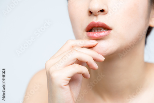 beauty woman who checks her skin  skin care  acne treatment