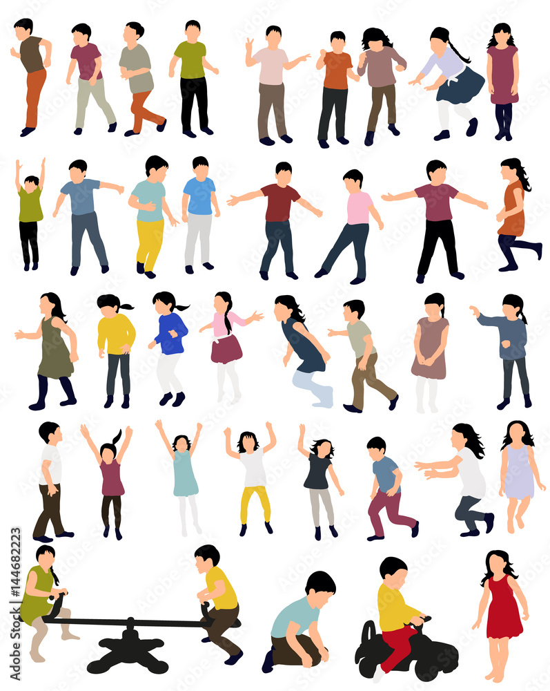 Collection of children, colored silhouettes, vector illustration