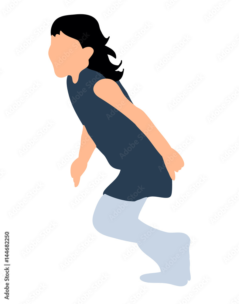 Fototapeta premium Little girl runs, color silhouette, vector illustration