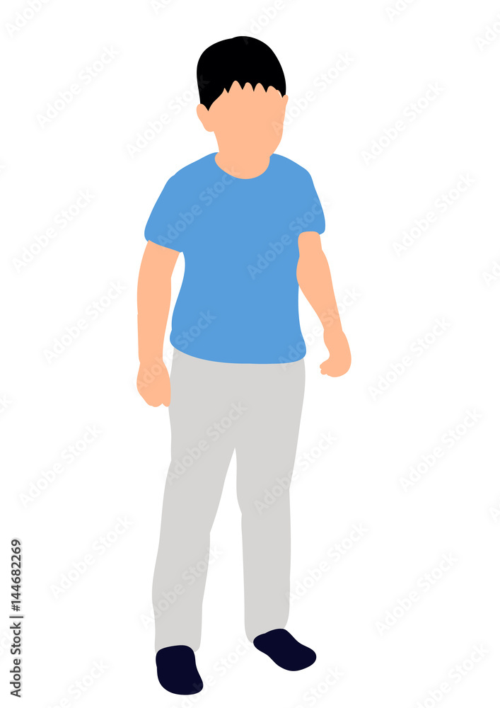 Little boy stands, color silhouette child, vector