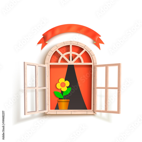 Opened window with flower