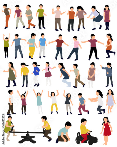 Collection of children, colored silhouettes, vector illustration