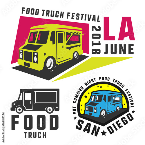 Food truck and ice cream truck for emblems and logo