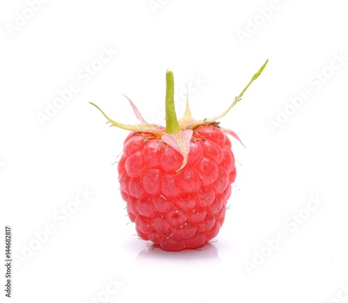  Fresh raspberry macro. Isolated on white background