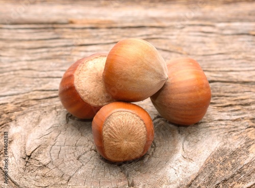  Hazelnuts on a wooden table