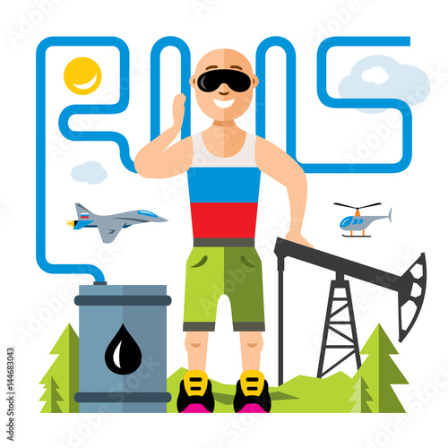 Vector Russian Oil Industry. Humor concept. Flat style colorful Cartoon illustration.