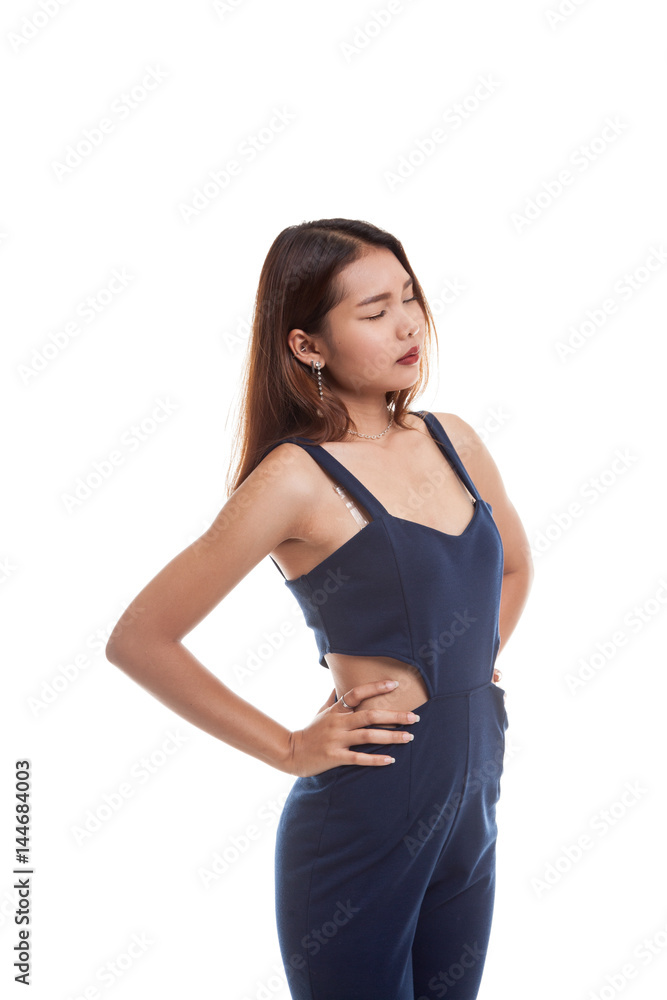 Young Asian woman got back pain. Young Asian woman got back pain.