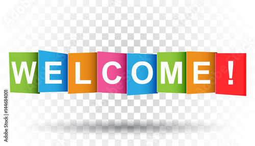 Welcome tag. Market message. Flat vector illustration on isolated background