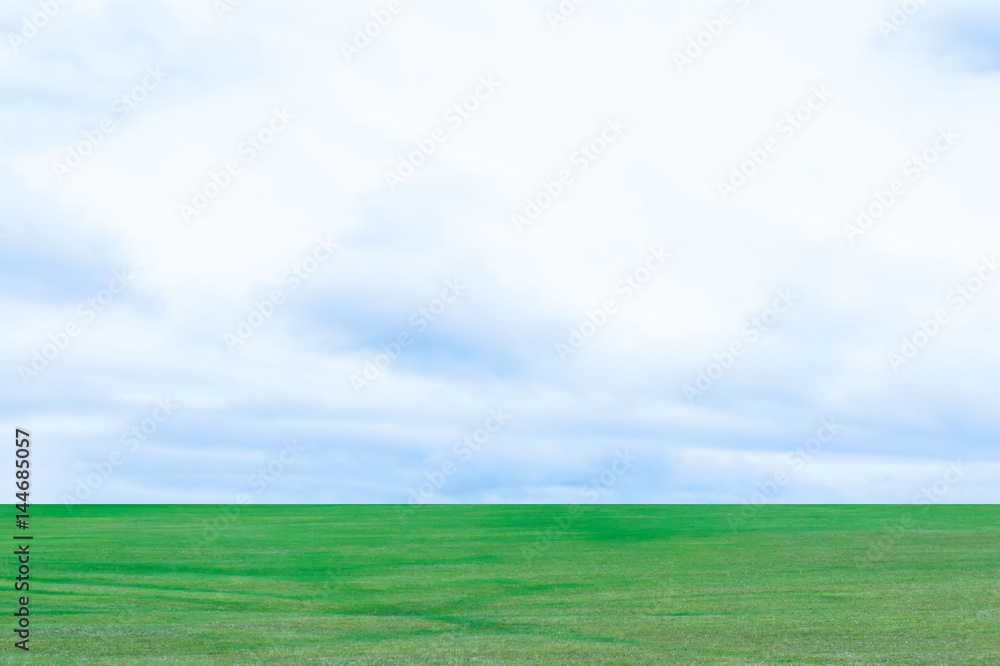 Green grass texture blue sky background with copy space. For lawn.