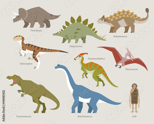 dinosaur flat design side pose illustration set