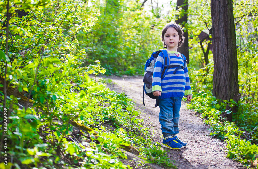 A child walks through the woods. A child walks through the woods.
