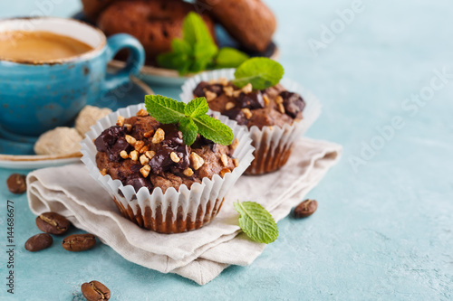 Chocolate Muffins with chocolate and crushed nuts