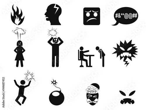 black angry icons set