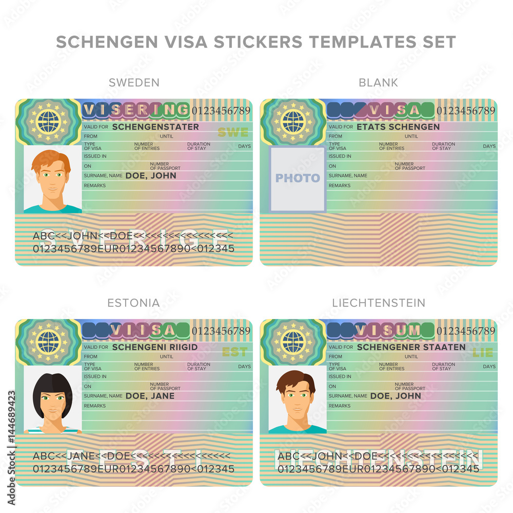 Schengen visa passport sticker templates for Sweden, Estonia, Liechtenstein  set. Stock Vector | Adobe Stock