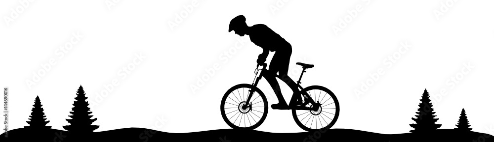 Naklejka premium Silhouette Mountainbiker Wald
