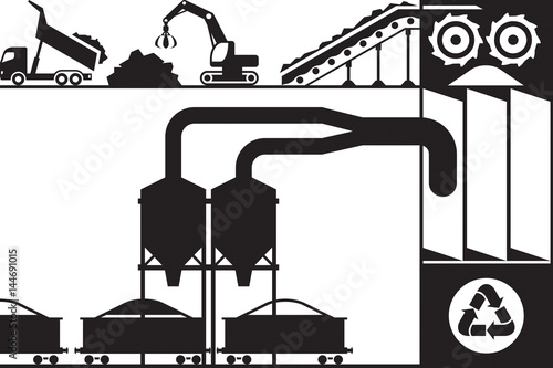 Recycling and processing of scrap metal - vector illustration