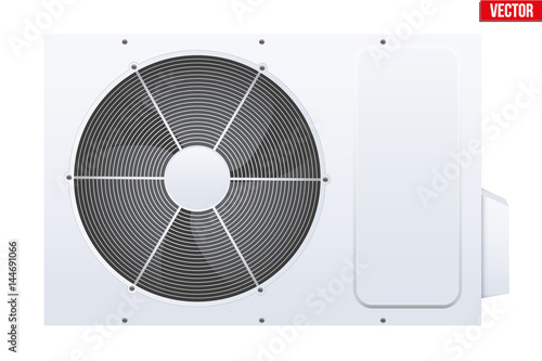 Classic Split air conditioner house system. Externally fitted unit. Evaporative cooler with heat pump system. Sample White color. Vector Illustration on isolated white background
