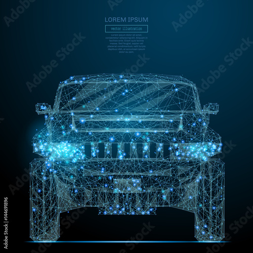 Abstract image of a auto front of a starry sky or space, consisting of points, lines, and shapes in the form of planets, stars and the universe. Vector business