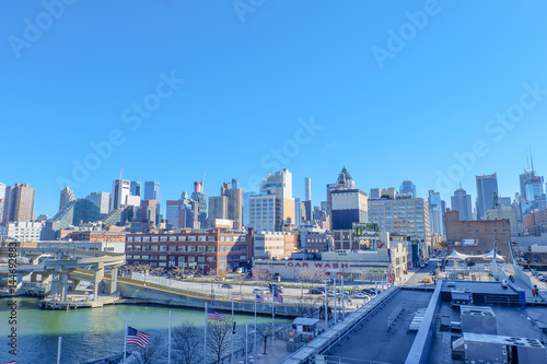  View of New York city from Intrepid Sea, Air & Space Museum in clear sky day © PnPy