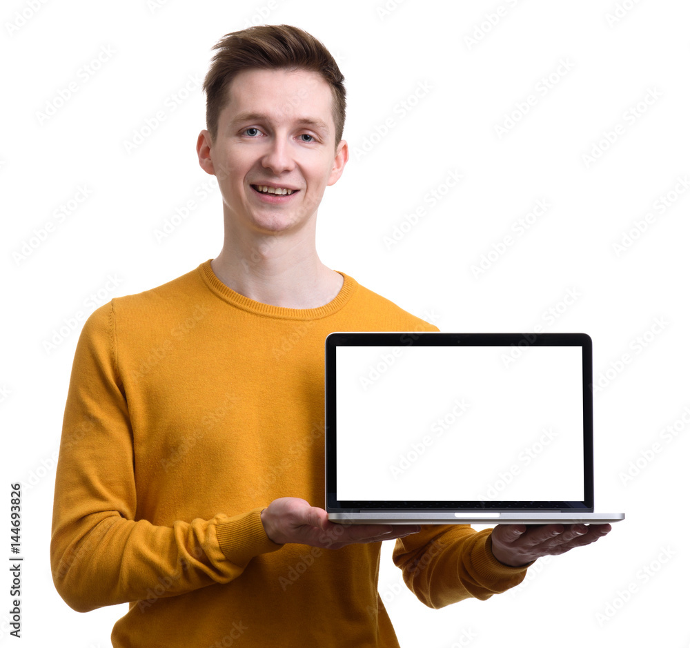 student showing a laptop with blank screen student showing a laptop with blank screen