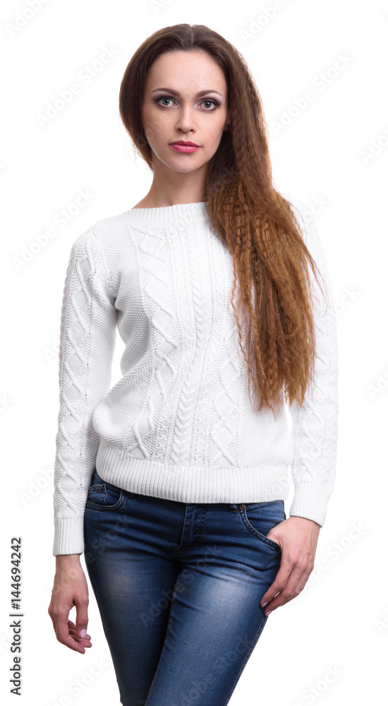 Obraz premium casual beautiful woman wearing sweater. Isolated