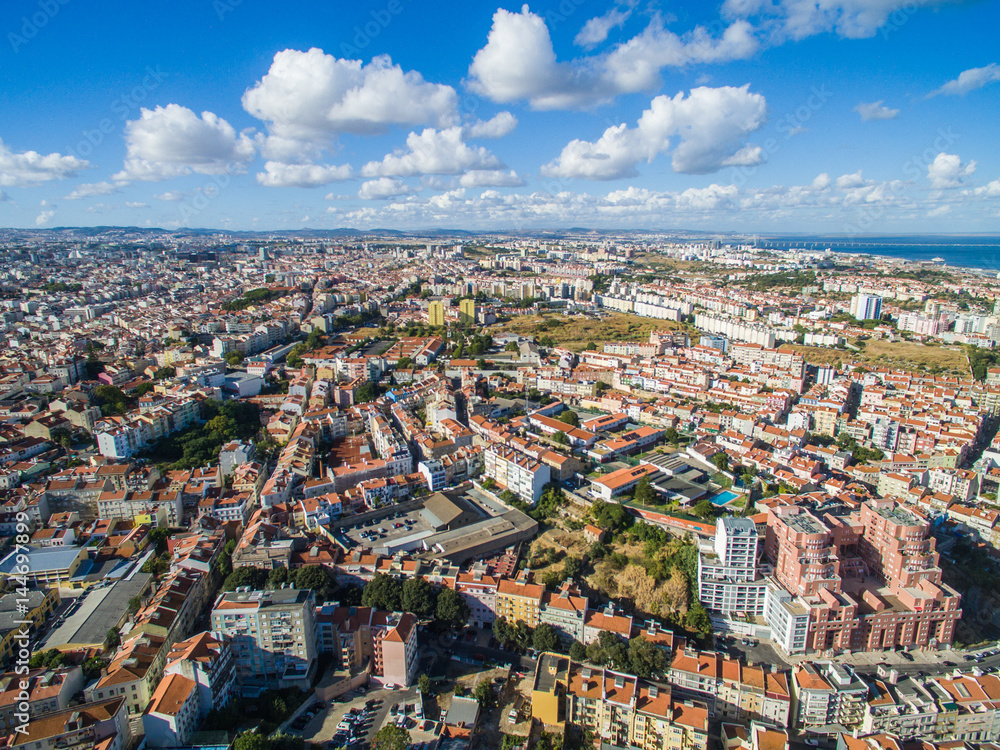 Aerial View old town of Lisbon city