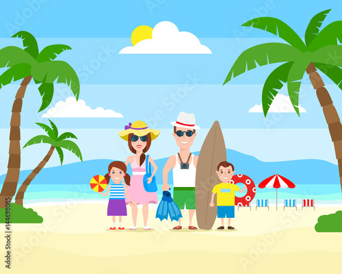 happy family summer vacation on the tropical beach
