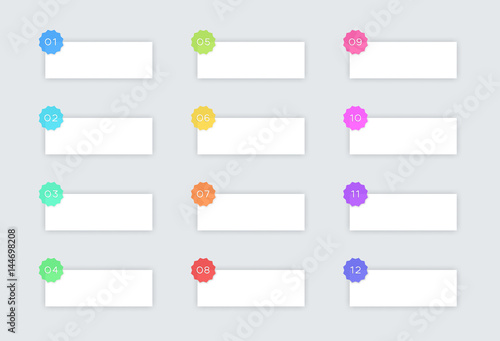 1 to 12 Simple Vector Text Boxes With Badges and Shadows