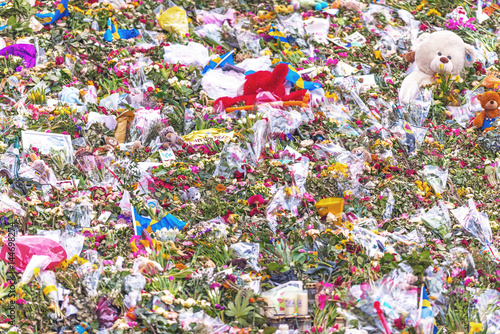 Flowerbed at Sergels torg after the terror attack photo