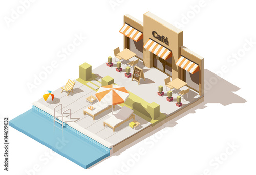 Vector isometric low poly swimming pool and cafe © Taras Livyy