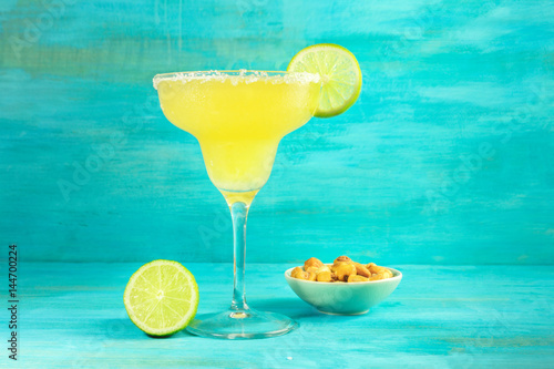 Margarita cocktail photo on vibrant background with copyspace