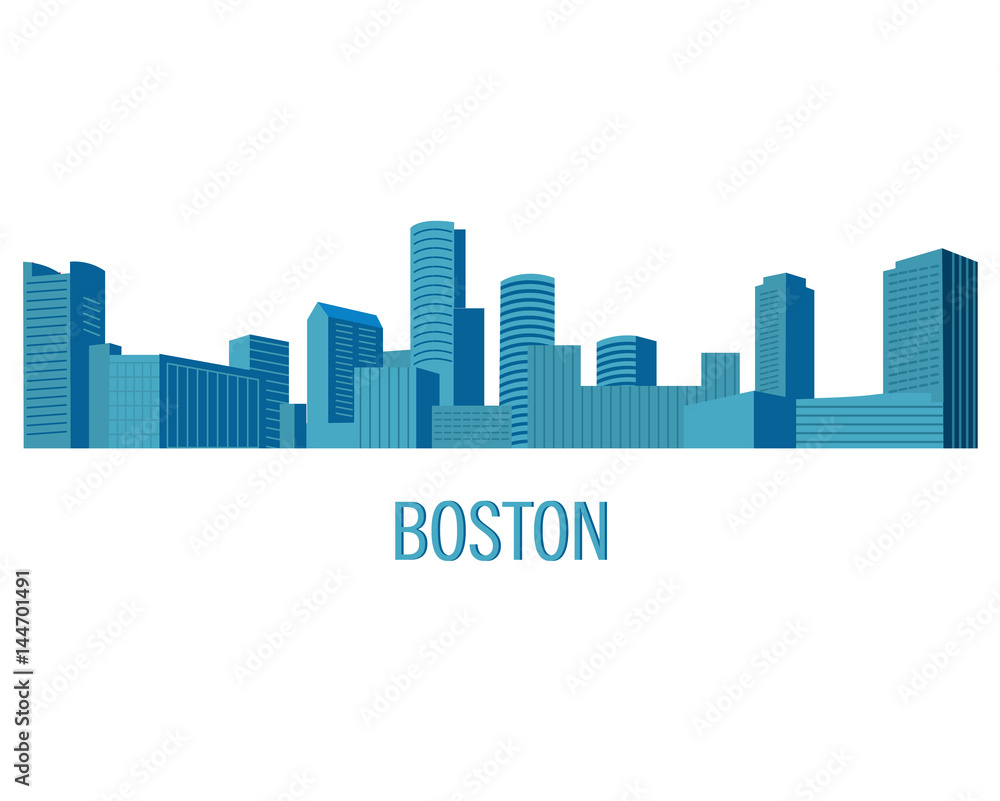 Down town American landscape with skyscrapers and high-rise buildings in flat style a vector.View of Boston from the river