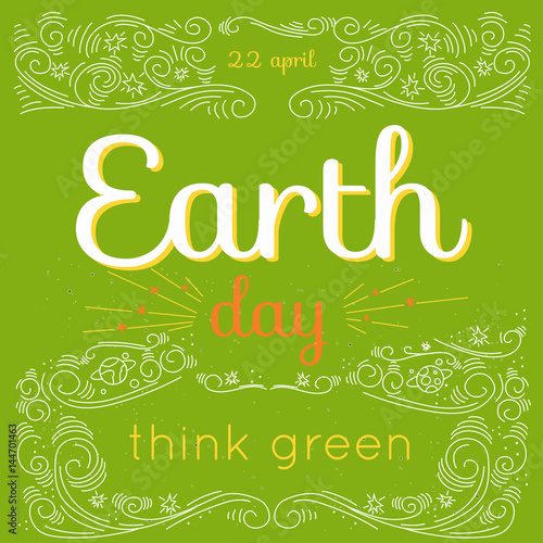 Earth Day hand drawn lettering card  modern linear style.
