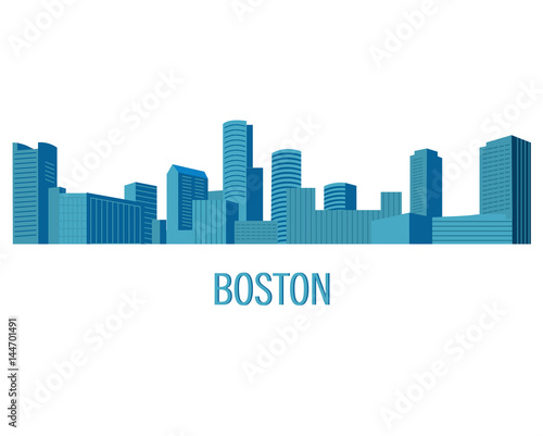 Down town American landscape with skyscrapers and high-rise buildings in flat style a vector.View of Boston from the river
