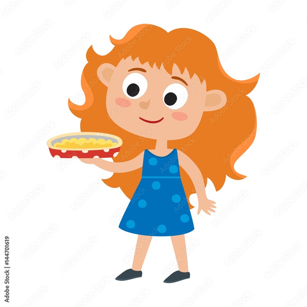 Vector illustration of adorable little red-haired girl in dress Vector illustration of adorable little red-haired girl in dress