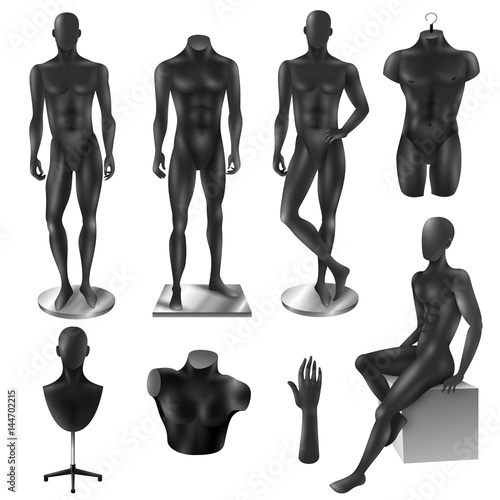 Mannequins Men Realistic Black Image Set