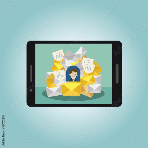 Businessman or manager finding himself going to be busy. Email and documents preason. Manager has a lot of work