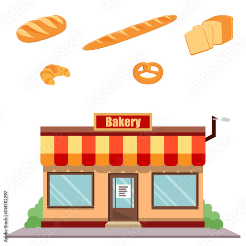 Bakery shop facade and bread