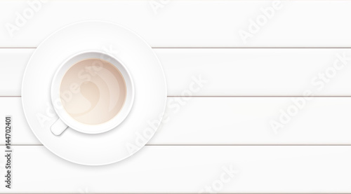  Pastel white morning background vector illustration with coffee cup