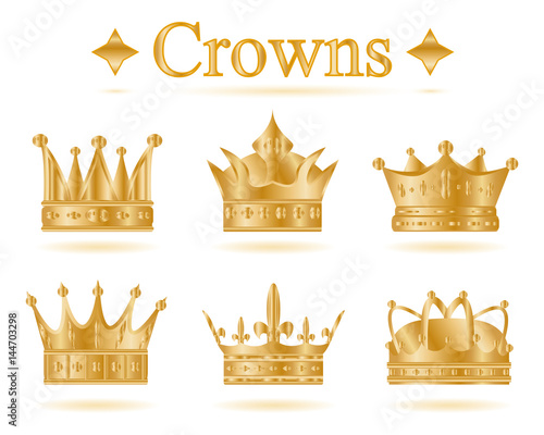 Set of gold king crown or pope tiara.Vector illustration
